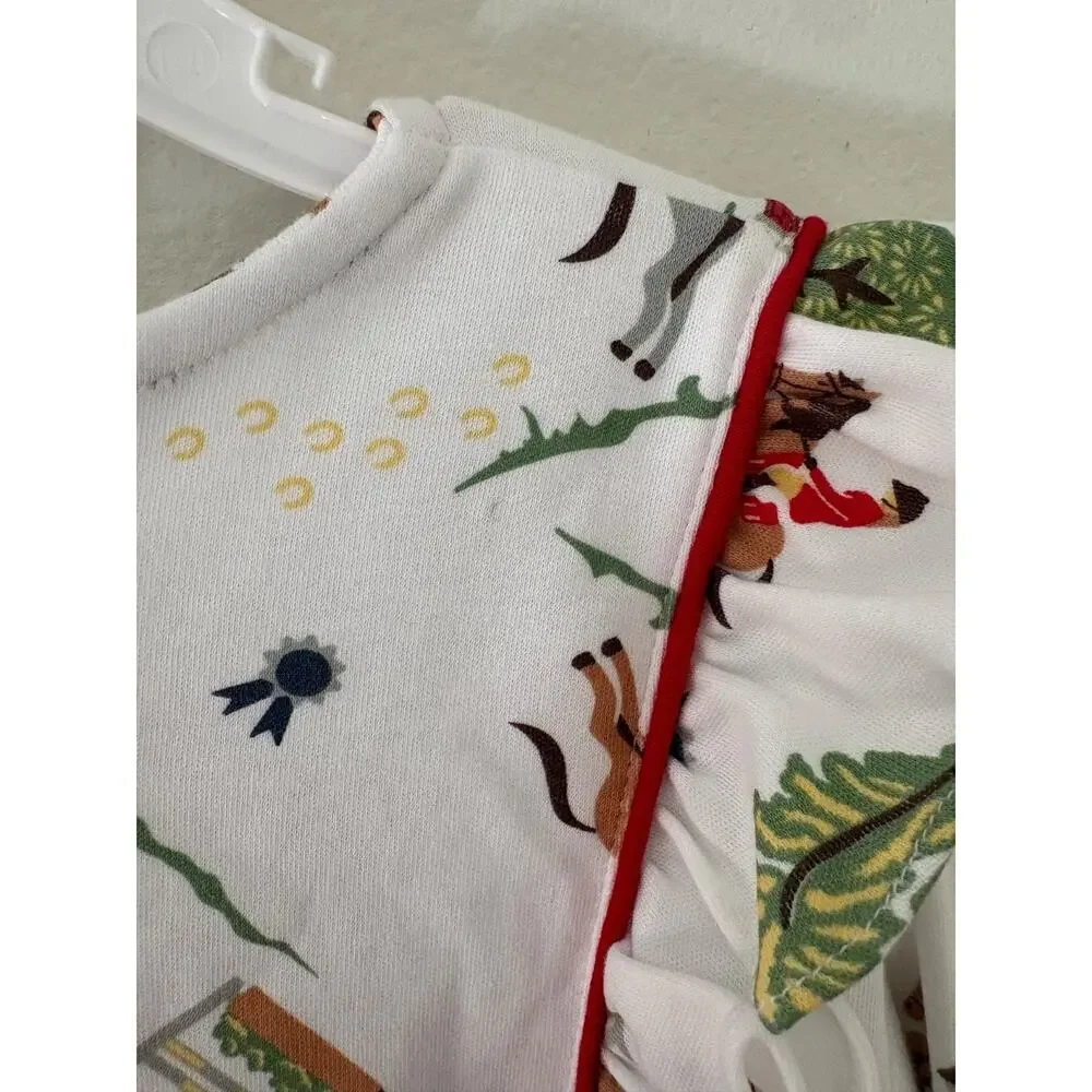 Bella Bliss Girls size 10 cotton long sleeve horse equestrian print dress Ruffle